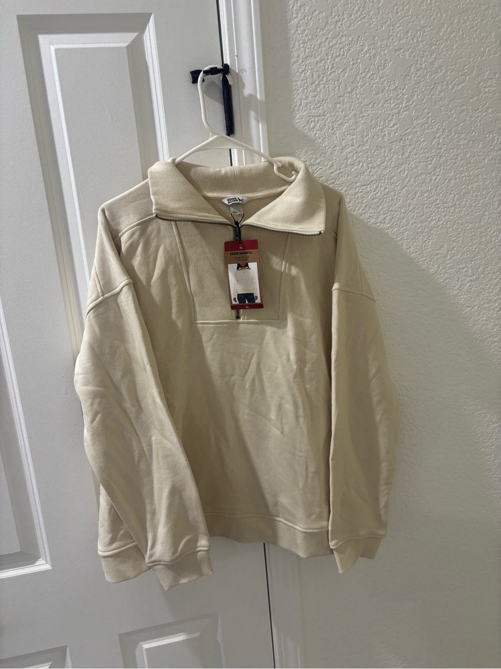 Eddie Bauer Cream Zip-Neck Pullover Sweater size xl new